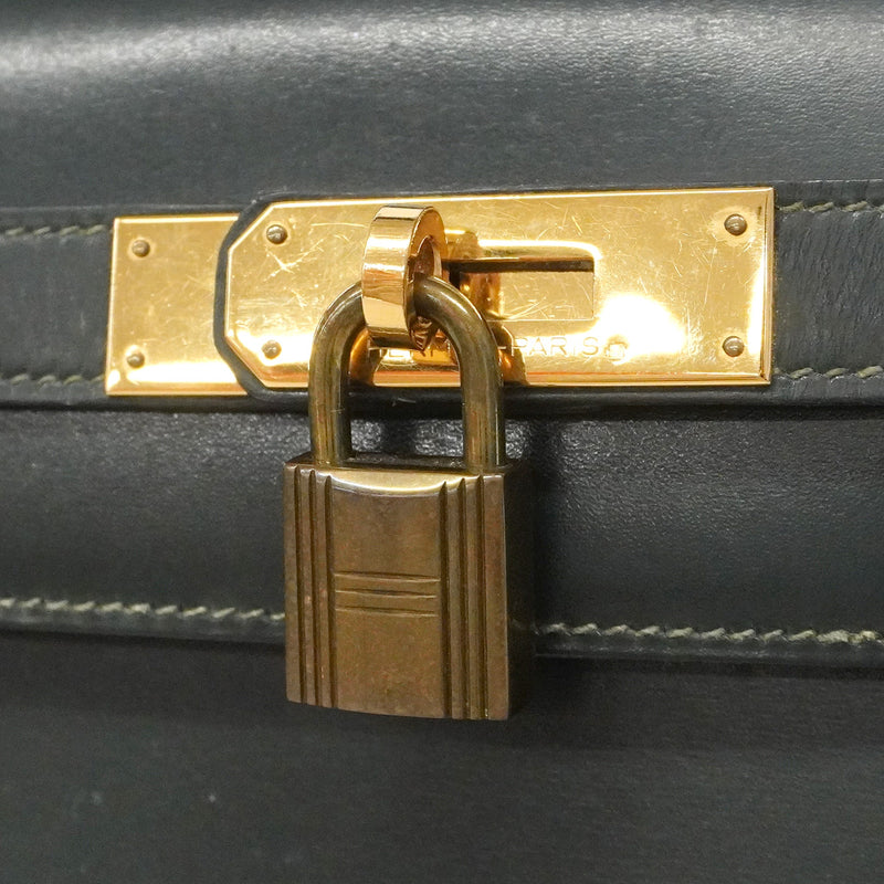 【6ia1082】エルメス ハンドバッグ ケリー28 ボックスカーフ グリーン ゴールド金具 ○Q刻印【中古】レディース
