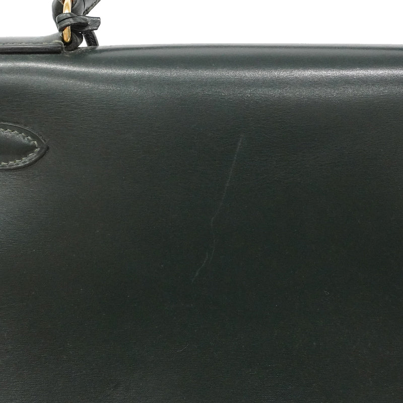 【6ia1082】エルメス ハンドバッグ ケリー28 ボックスカーフ グリーン ゴールド金具 ○Q刻印【中古】レディース