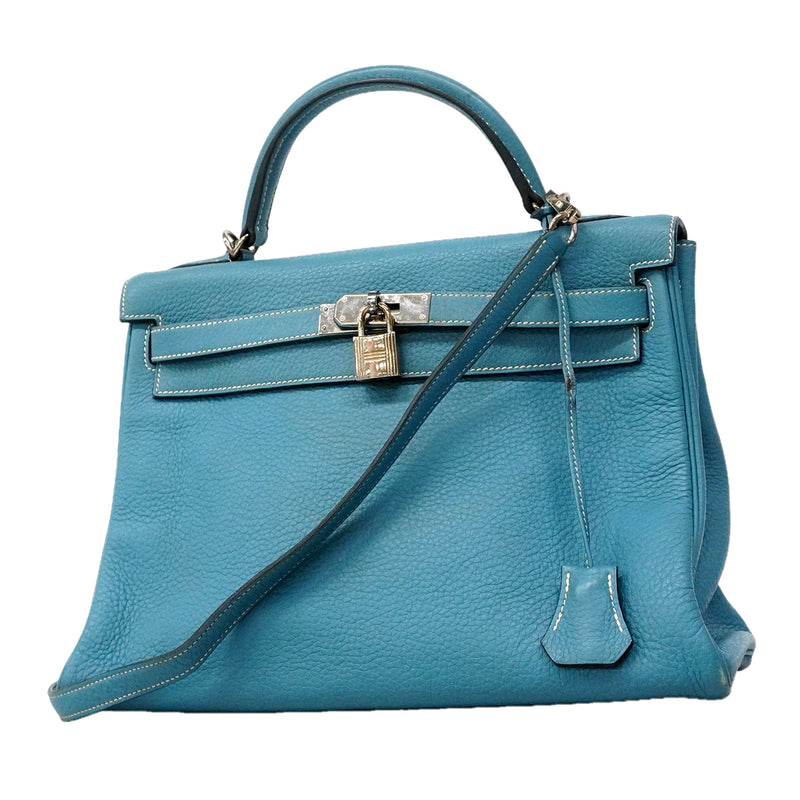 【6ia1104】エルメス ハンドバッグ ケリー32 トリヨンクレマンス ブルージーン シルバー金具 □N刻印 2wayバッグ【中古】レディース