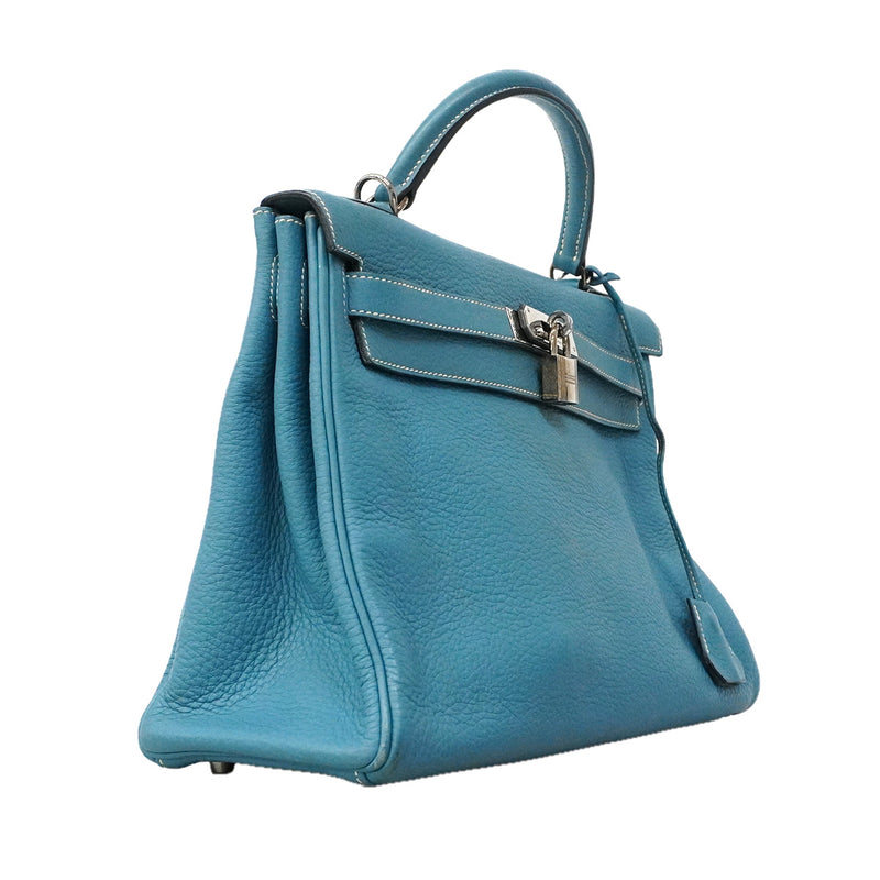 【6ia1104】エルメス ハンドバッグ ケリー32 トリヨンクレマンス ブルージーン シルバー金具 □N刻印 2wayバッグ【中古】レディース
