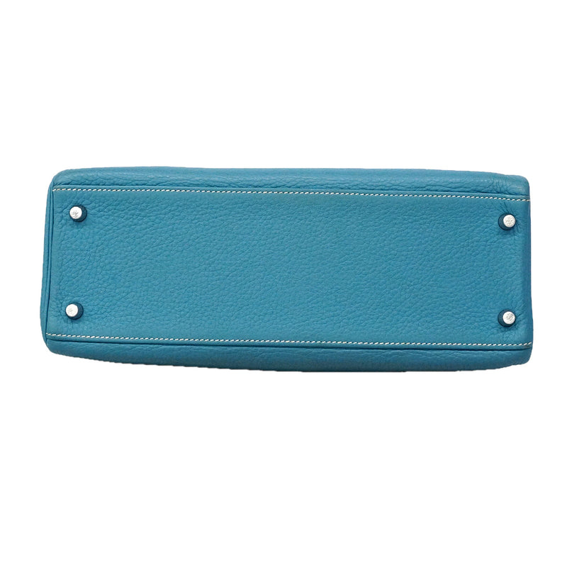 【6ia1104】エルメス ハンドバッグ ケリー32 トリヨンクレマンス ブルージーン シルバー金具 □N刻印 2wayバッグ【中古】レディース
