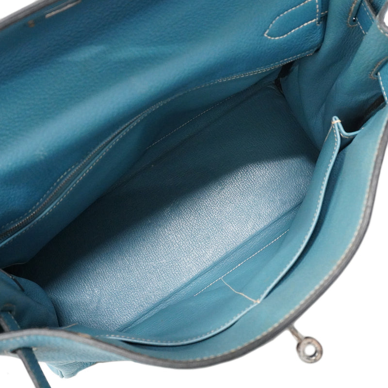 【6ia1104】エルメス ハンドバッグ ケリー32 トリヨンクレマンス ブルージーン シルバー金具 □N刻印 2wayバッグ【中古】レディース