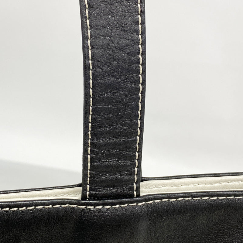 【6ia1123】シャネル トートバッグ ラムスキン ホワイト ブラック ゴールド金具【中古】レディース