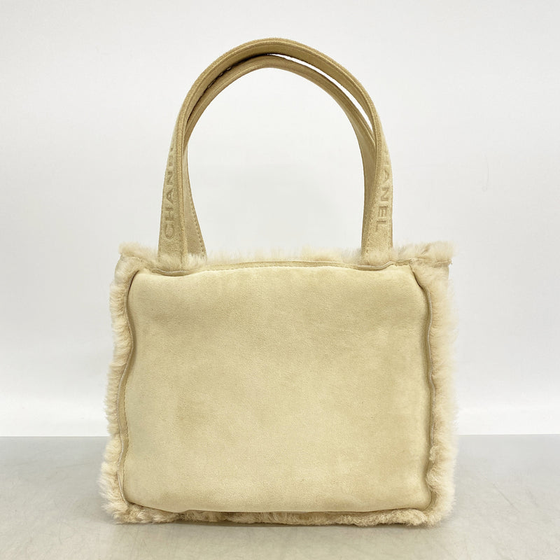 【6ia1124】シャネル ハンドバッグ ムートン ベージュ ゴールド金具【中古】レディース