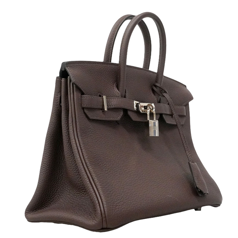 【6ia1131-g】エルメス ハンドバッグ バーキン25 トゴ ショコラ シルバー金具 D刻印【中古】レディース