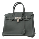 【6ia1132-g】エルメス ハンドバッグ バーキン30 トゴ ヴェールマングローブ シルバー金具 K刻印【中古】レディース