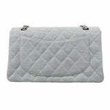 【6ia1135】シャネル ショルダーバッグ マトラッセ Wフラップ Wチェーン コットン ブルーグレー シルバー金具【中古】レディース