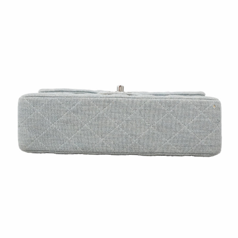 【6ia1135】シャネル ショルダーバッグ マトラッセ Wフラップ Wチェーン コットン ブルーグレー シルバー金具【中古】レディース