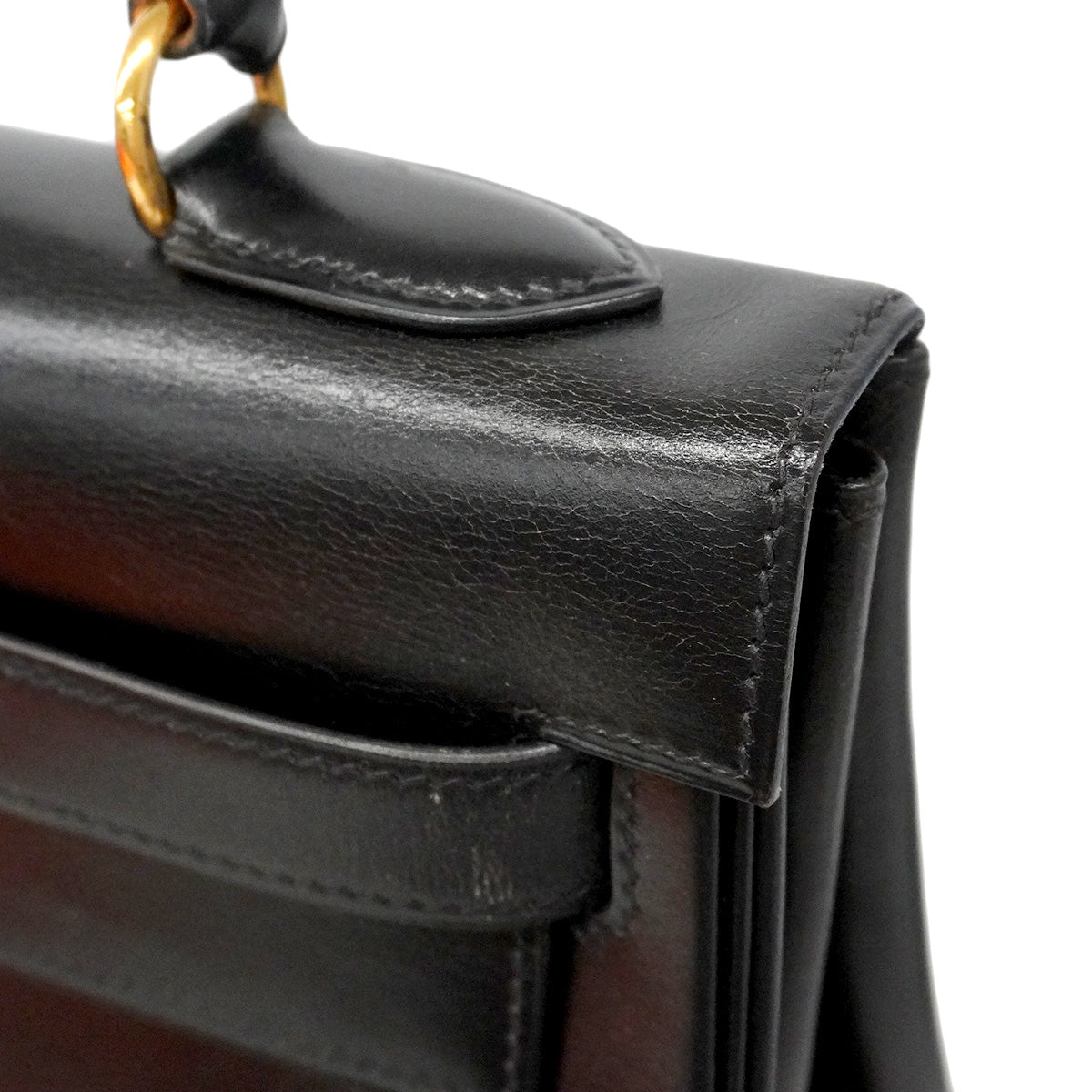 【6ia1142】エルメス ハンドバッグ ケリー32 ボックスカーフ ブラック ゴールド金具 ○W刻印 2wayバッグ【中古】レディース