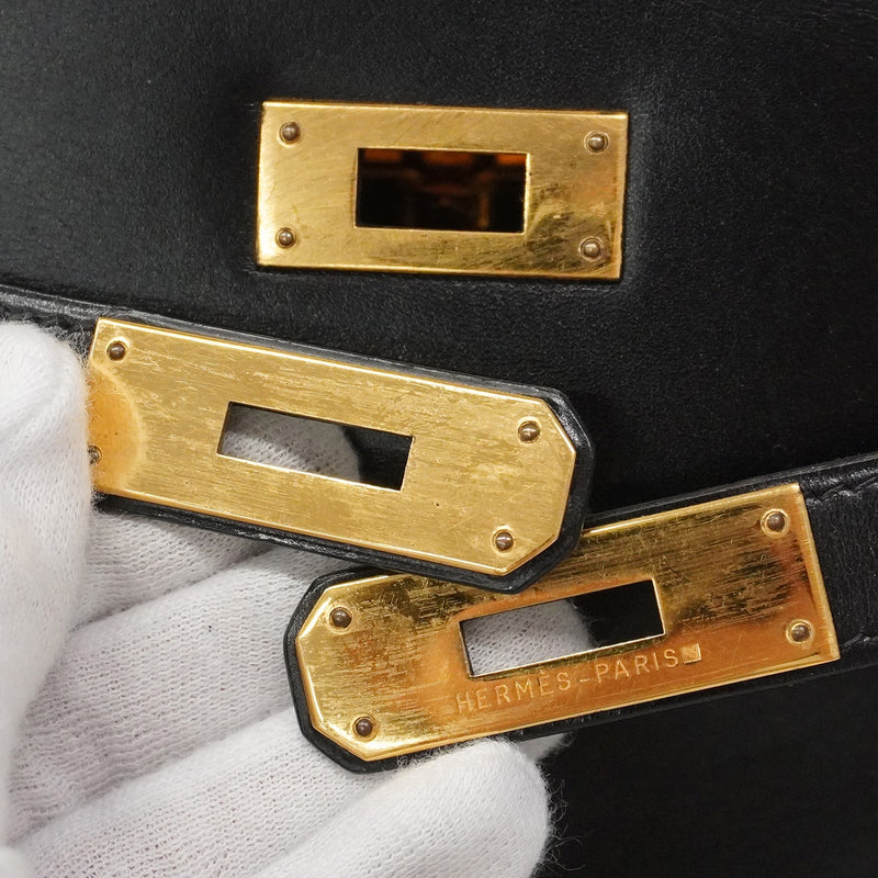 【6ia1142】エルメス ハンドバッグ ケリー32 ボックスカーフ ブラック ゴールド金具 ○W刻印 2wayバッグ【中古】レディース