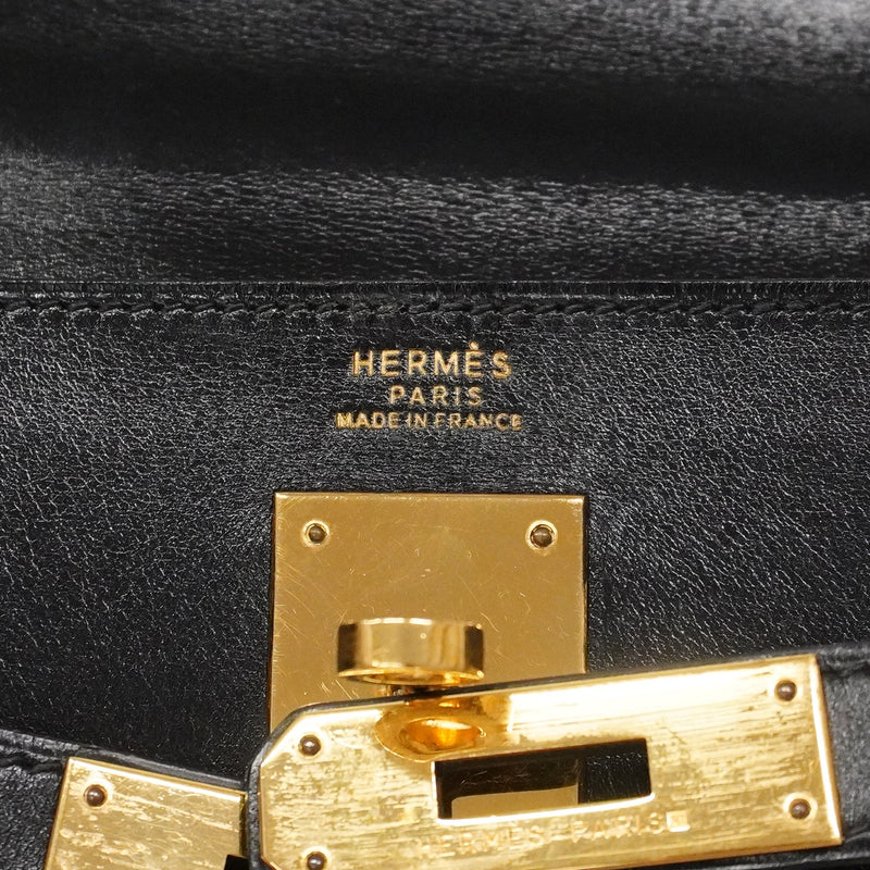 【6ia1142】エルメス ハンドバッグ ケリー32 ボックスカーフ ブラック ゴールド金具 ○W刻印 2wayバッグ【中古】レディース