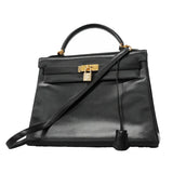 【6ia1142】エルメス ハンドバッグ ケリー32 ボックスカーフ ブラック ゴールド金具 ○W刻印 2wayバッグ【中古】レディース