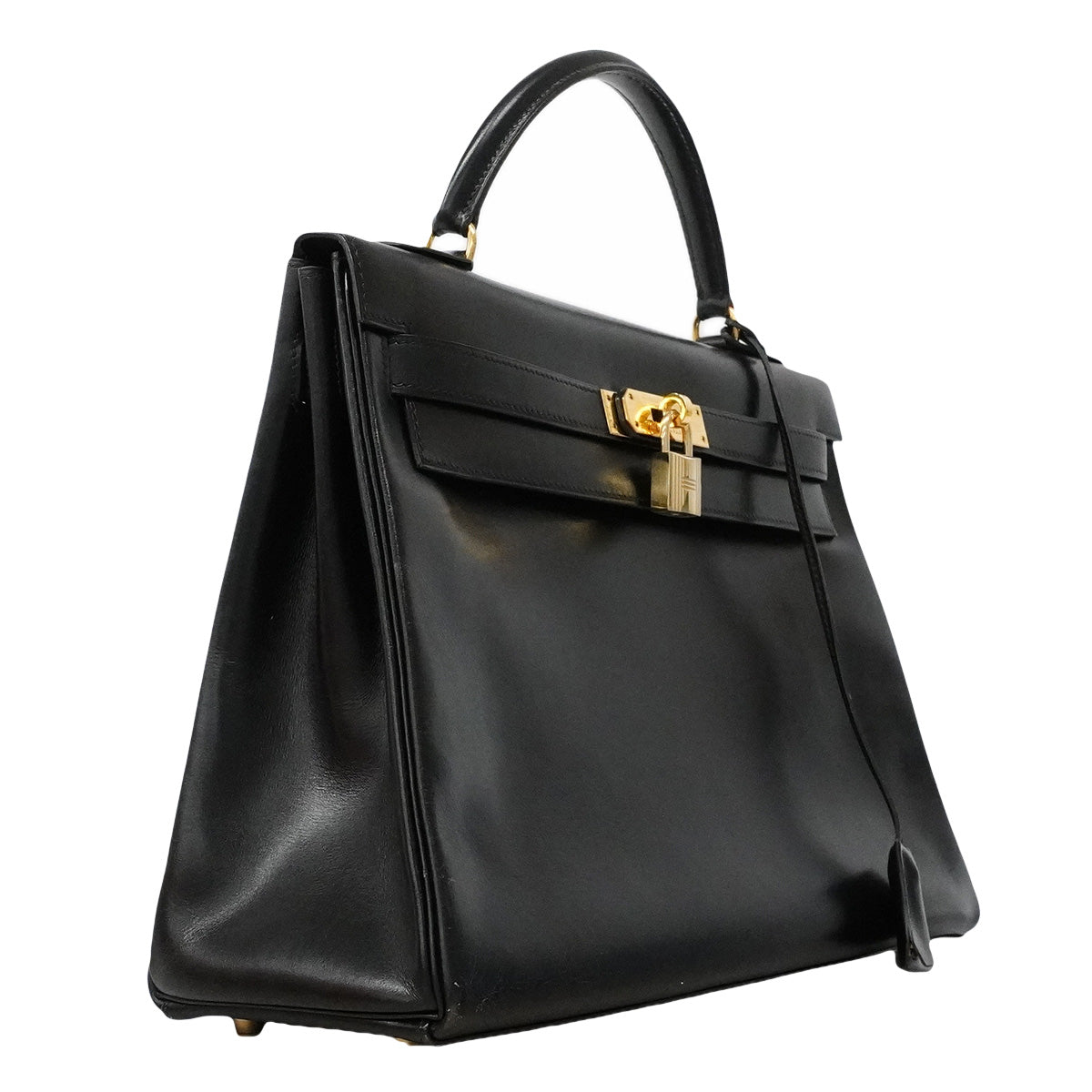 【6ia1142】エルメス ハンドバッグ ケリー32 ボックスカーフ ブラック ゴールド金具 ○W刻印 2wayバッグ【中古】レディース