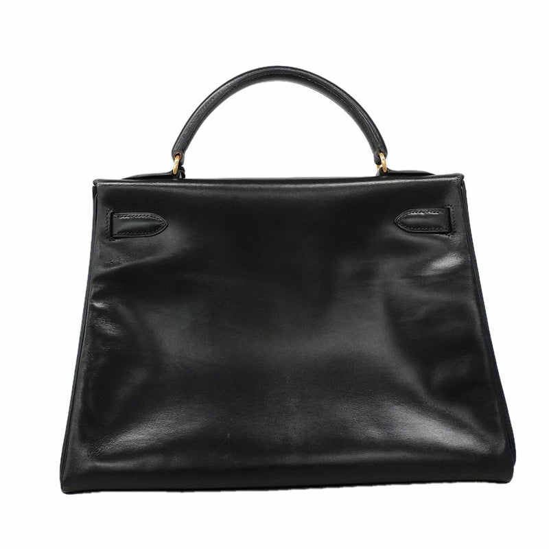 【6ia1142】エルメス ハンドバッグ ケリー32 ボックスカーフ ブラック ゴールド金具 ○W刻印 2wayバッグ【中古】レディース