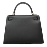 【6ia1144-g】エルメス ハンドバッグ ケリー28 ヴォーエプソン ブラック ゴールド金具 D刻印 2wayバッグ【中古】レディース