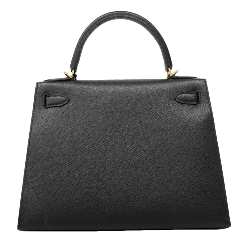 【6ia1144-g】エルメス ハンドバッグ ケリー28 ヴォーエプソン ブラック ゴールド金具 D刻印 2wayバッグ【中古】レディース
