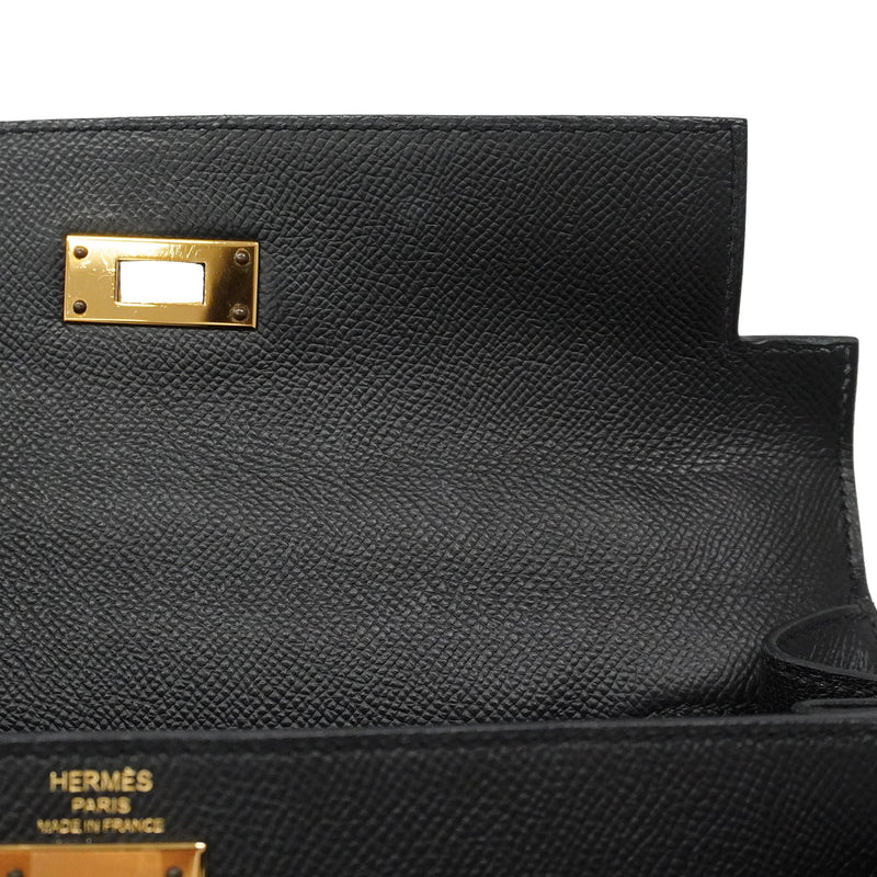 【6ia1144-g】エルメス ハンドバッグ ケリー28 ヴォーエプソン ブラック ゴールド金具 D刻印 2wayバッグ【中古】レディース