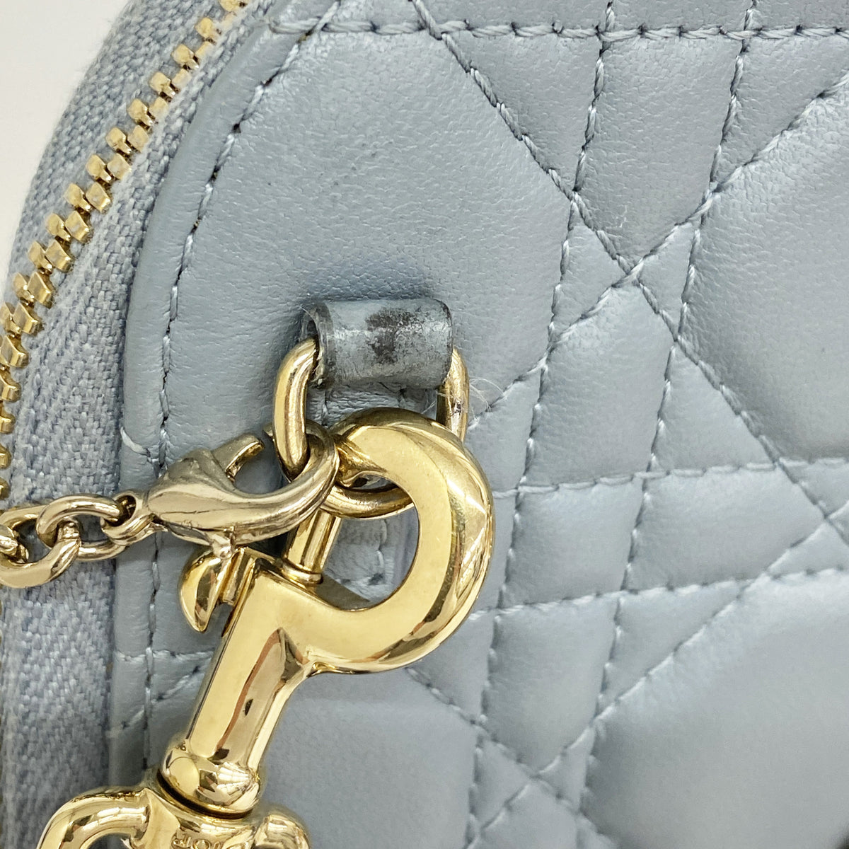 【6ia1178】クリスチャンディオール ショルダーバッグ カナージュ レザー ブルー シャンパンゴールド金具【中古】レディース