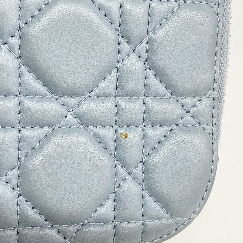 【6ia1178】クリスチャンディオール ショルダーバッグ カナージュ レザー ブルー シャンパンゴールド金具【中古】レディース