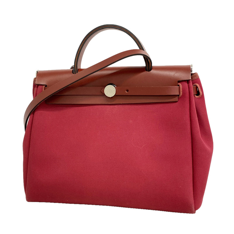 【6ia1181】エルメス ハンドバッグ エールバッグジップPM トワルオフィシエ レッド シルバー金具 U刻印 2wayバッグ【中古】レディース