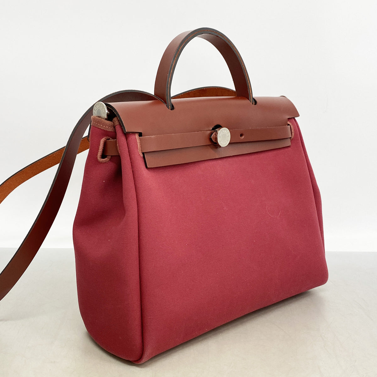 【6ia1181】エルメス ハンドバッグ エールバッグジップPM トワルオフィシエ レッド シルバー金具 U刻印 2wayバッグ【中古】レディース