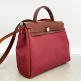 【6ia1181】エルメス ハンドバッグ エールバッグジップPM トワルオフィシエ レッド シルバー金具 U刻印 2wayバッグ【中古】レディース