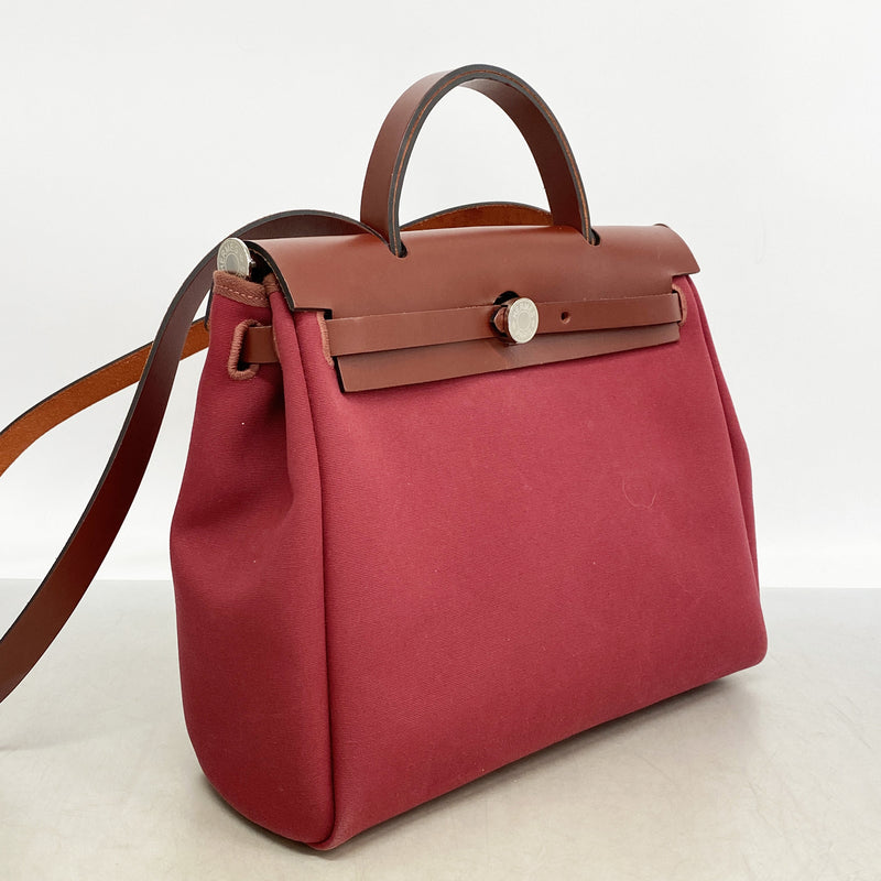 【6ia1181】エルメス ハンドバッグ エールバッグジップPM トワルオフィシエ レッド シルバー金具 U刻印 2wayバッグ【中古】レディース