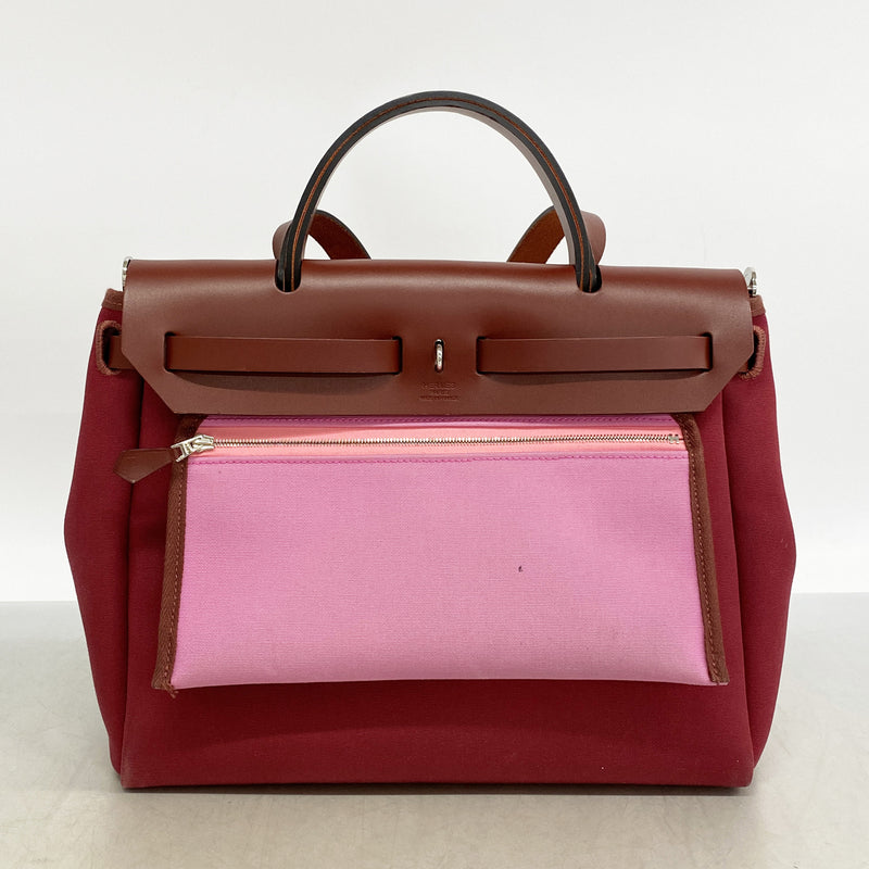 【6ia1181】エルメス ハンドバッグ エールバッグジップPM トワルオフィシエ レッド シルバー金具 U刻印 2wayバッグ【中古】レディース