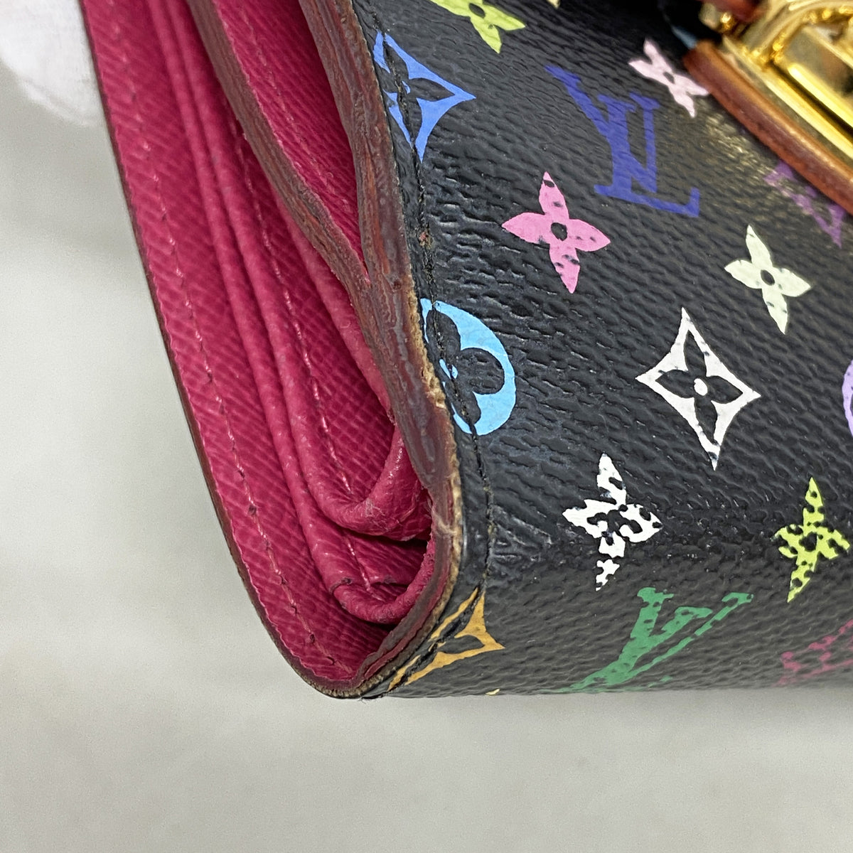 【6ia1203】ルイヴィトン 三つ折り財布 モノグラム・マルチカラー ポルトフォイユジョイ M60282 ノワール/グルナード【中古】レディース