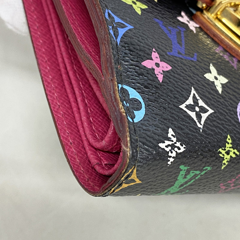 【6ia1203】ルイヴィトン 三つ折り財布 モノグラム・マルチカラー ポルトフォイユジョイ M60282 ノワール/グルナード【中古】レディース