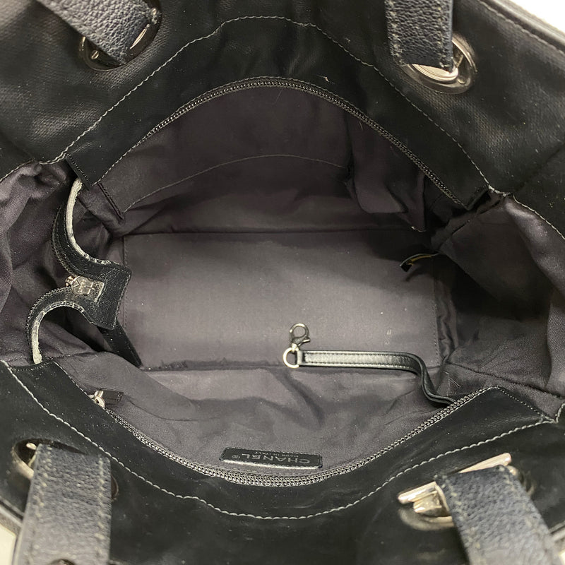 【6ia1204】シャネル トートバッグ パリビアリッツ キャンバス ブラック シルバー金具【中古】レディース