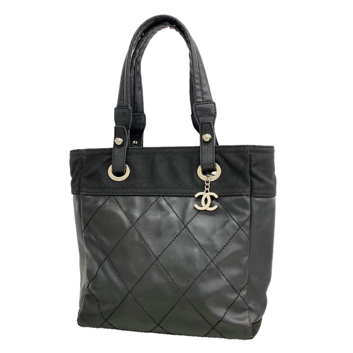 【6ia1204】シャネル トートバッグ パリビアリッツ キャンバス ブラック シルバー金具【中古】レディース