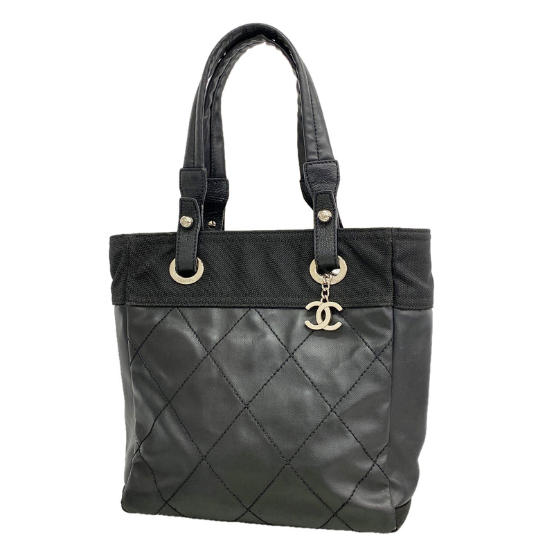 【6ia1204】シャネル トートバッグ パリビアリッツ キャンバス ブラック シルバー金具【中古】レディース