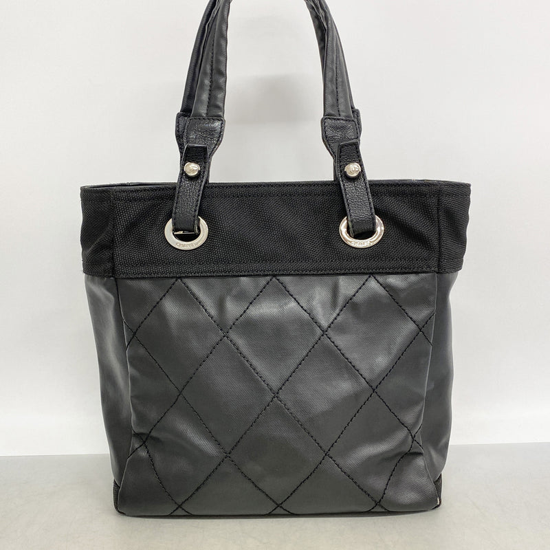 【6ia1204】シャネル トートバッグ パリビアリッツ キャンバス ブラック シルバー金具【中古】レディース
