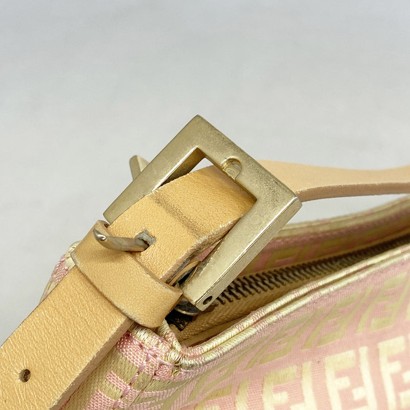 【6ia1209】フェンディ ハンドバッグ ズッキーノ ナイロンキャンバス ピンク シャンパンゴールド金具【中古】レディース