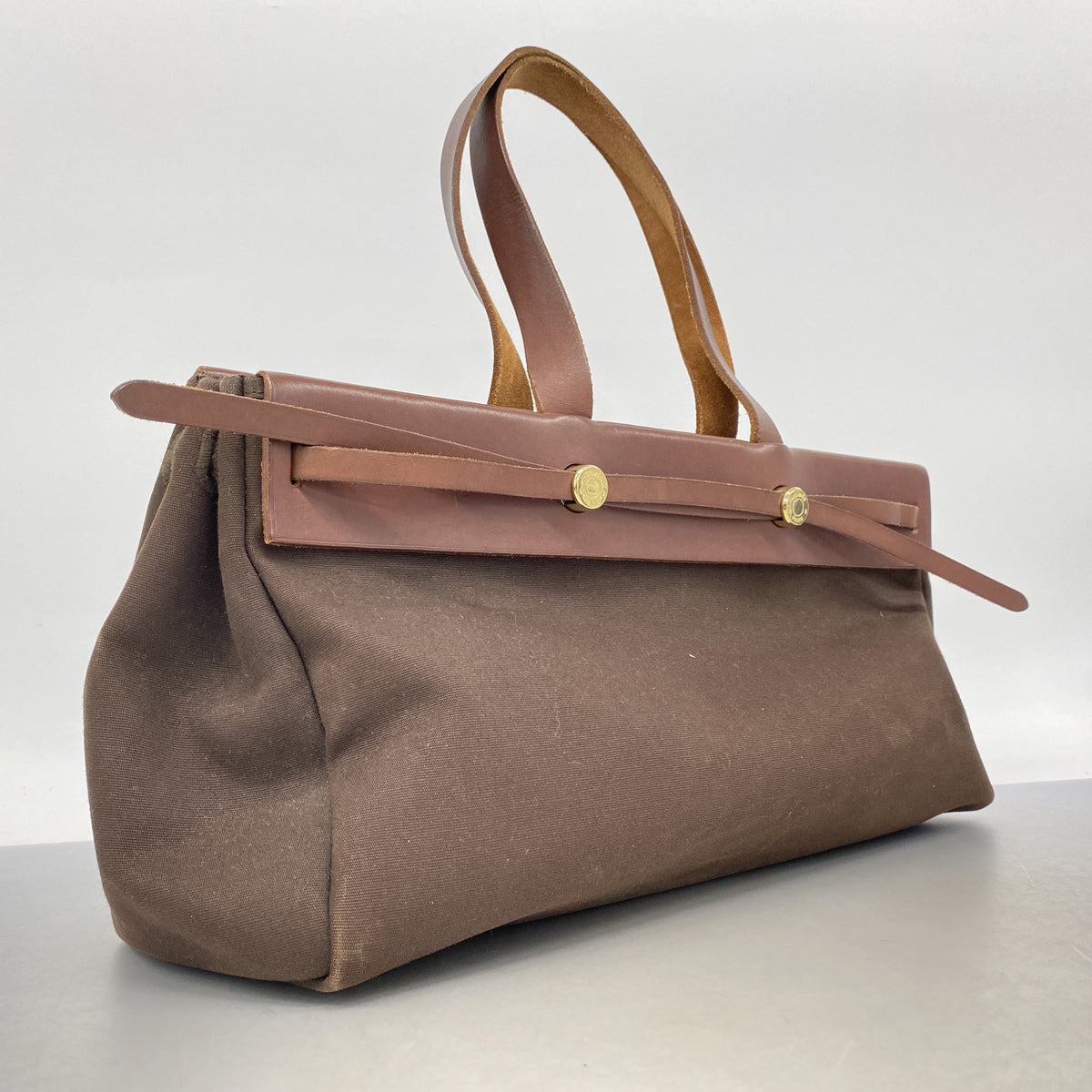 【6ib1217】エルメス トートバッグ エールバッグカバス トワルオフィシエ ブラウン ゴールド金具 □F刻印【中古】レディース