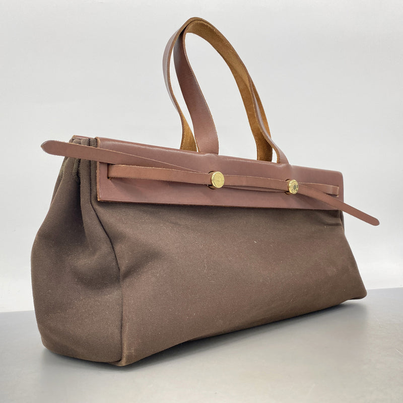 【6ib1217】エルメス トートバッグ エールバッグカバス トワルオフィシエ ブラウン ゴールド金具 □F刻印【中古】レディース