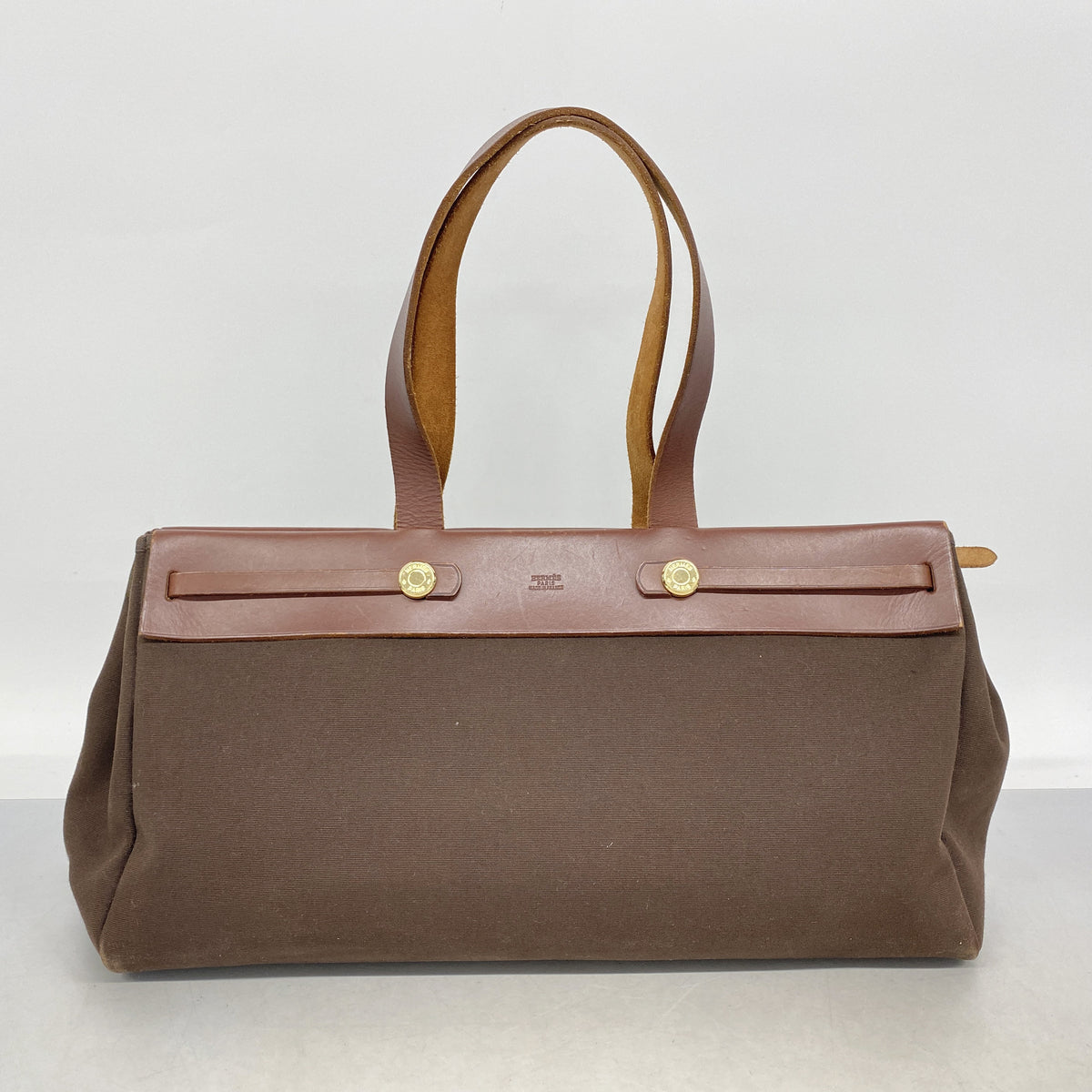 【6ib1217】エルメス トートバッグ エールバッグカバス トワルオフィシエ ブラウン ゴールド金具 □F刻印【中古】レディース