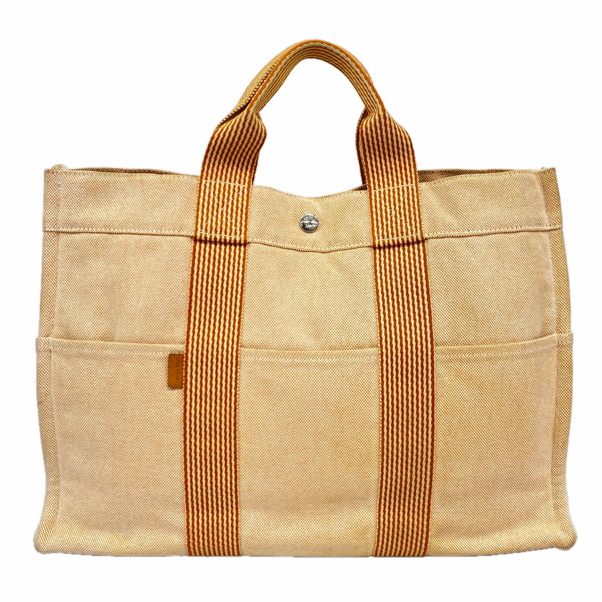 【6ib1223】エルメス トートバッグ ニューフールトゥMM キャンバス オレンジ シルバー金具【中古】メンズ レディース ユニセックス