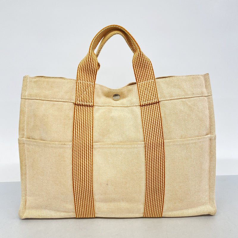 【6ib1223】エルメス トートバッグ ニューフールトゥMM キャンバス オレンジ シルバー金具【中古】メンズ レディース ユニセックス