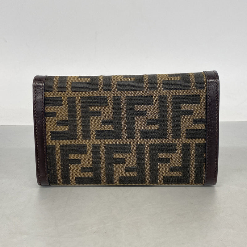 【6ib1231】フェンディ 三つ折り財布 ズッカ ナイロンキャンバス ブラウン シルバー金具【中古】レディース