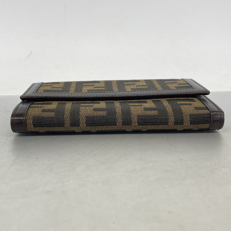 【6ib1231】フェンディ 三つ折り財布 ズッカ ナイロンキャンバス ブラウン シルバー金具【中古】レディース