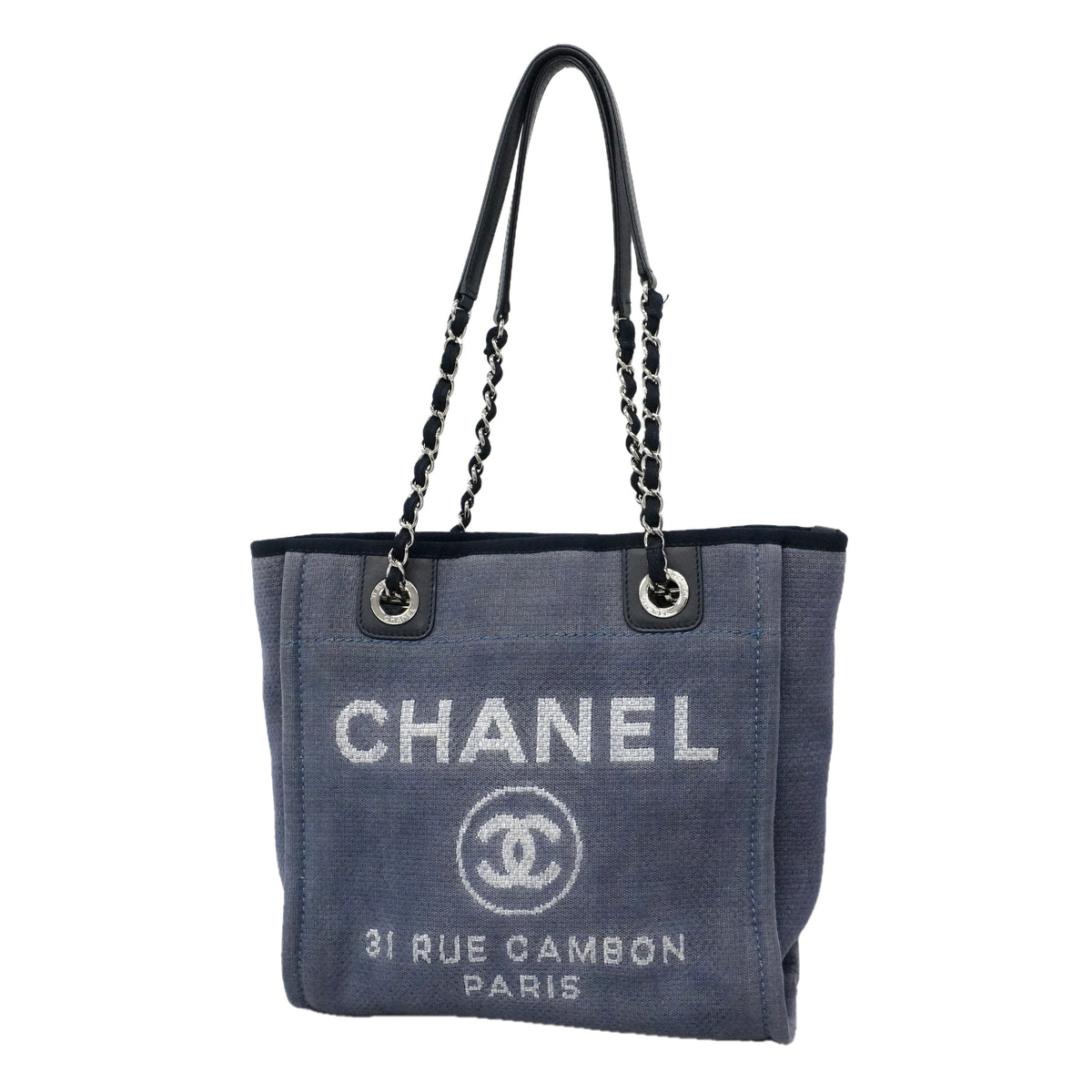 【6ib1251】シャネル チェーントート ドーヴィル キャンバス ネイビー シルバー金具【中古】レディース