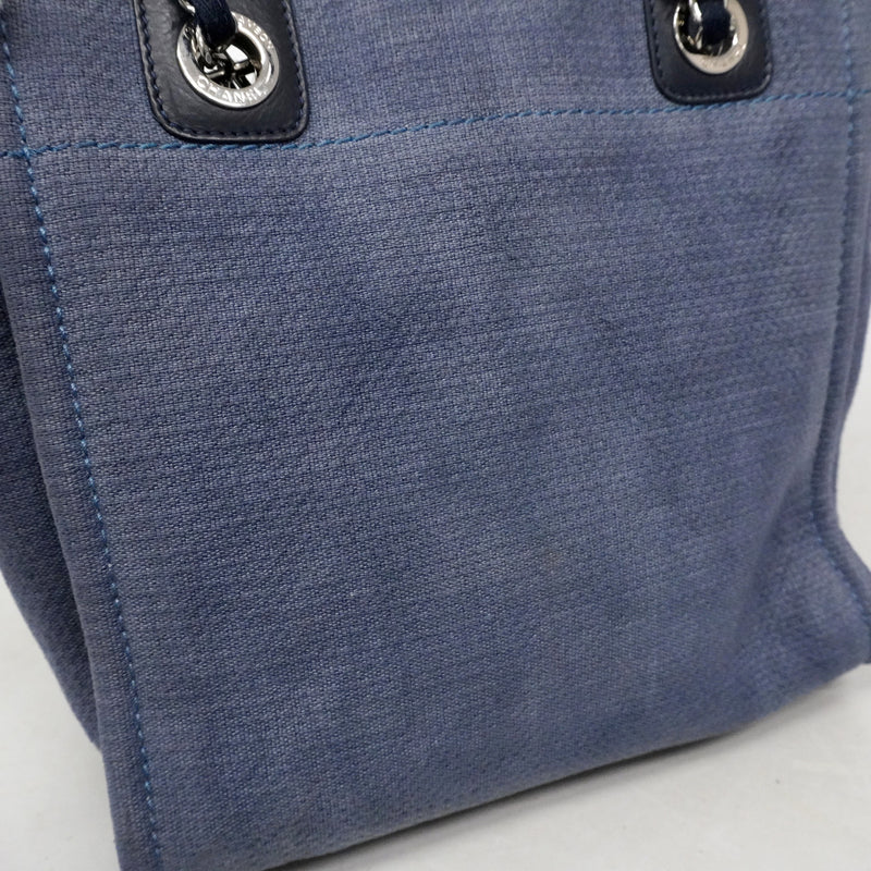 【6ib1251】シャネル チェーントート ドーヴィル キャンバス ネイビー シルバー金具【中古】レディース