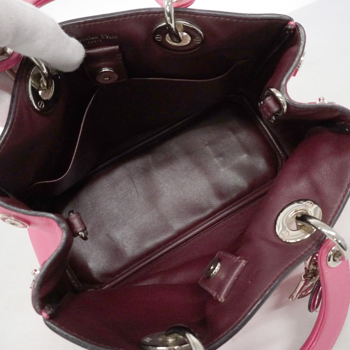 【6ib1262】クリスチャンディオール ハンドバッグ ディオリッシモ レザー ピンク シルバー金具 2wayバッグ【中古】レディース