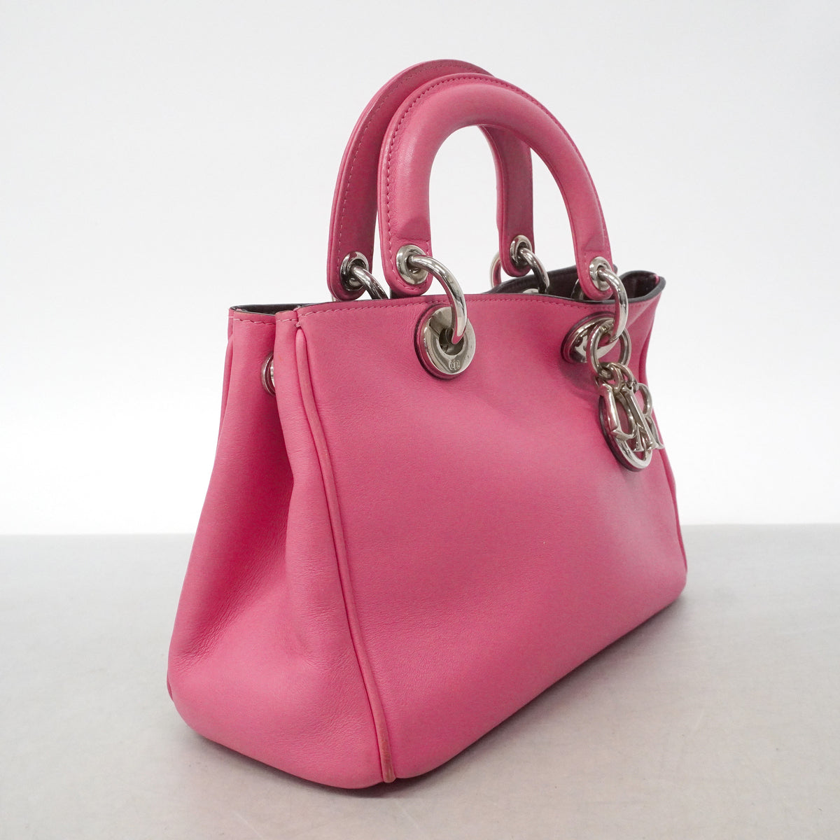 【6ib1262】クリスチャンディオール ハンドバッグ ディオリッシモ レザー ピンク シルバー金具 2wayバッグ【中古】レディース