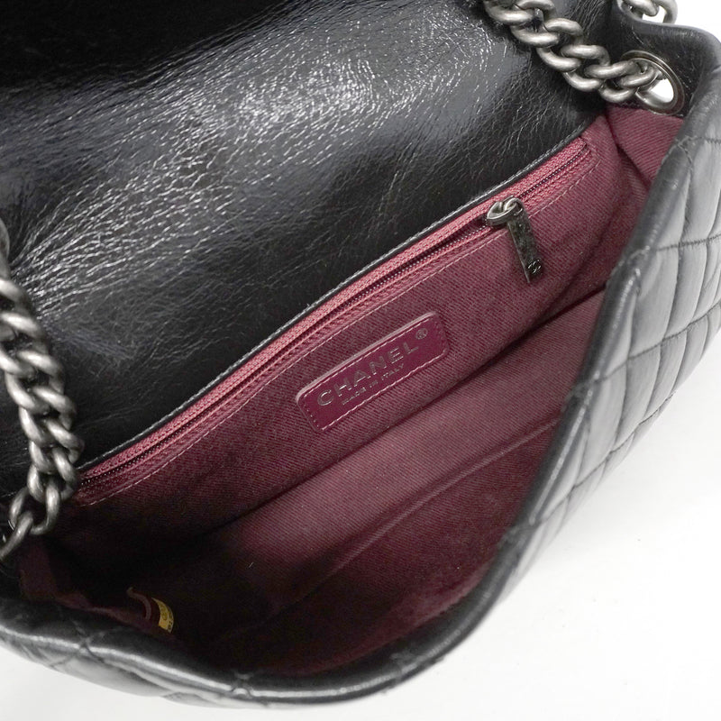 【6ib1265】シャネル ショルダーバッグ Wチェーン リュカンボン カーフスキン ブラック シルバー金具【中古】レディース