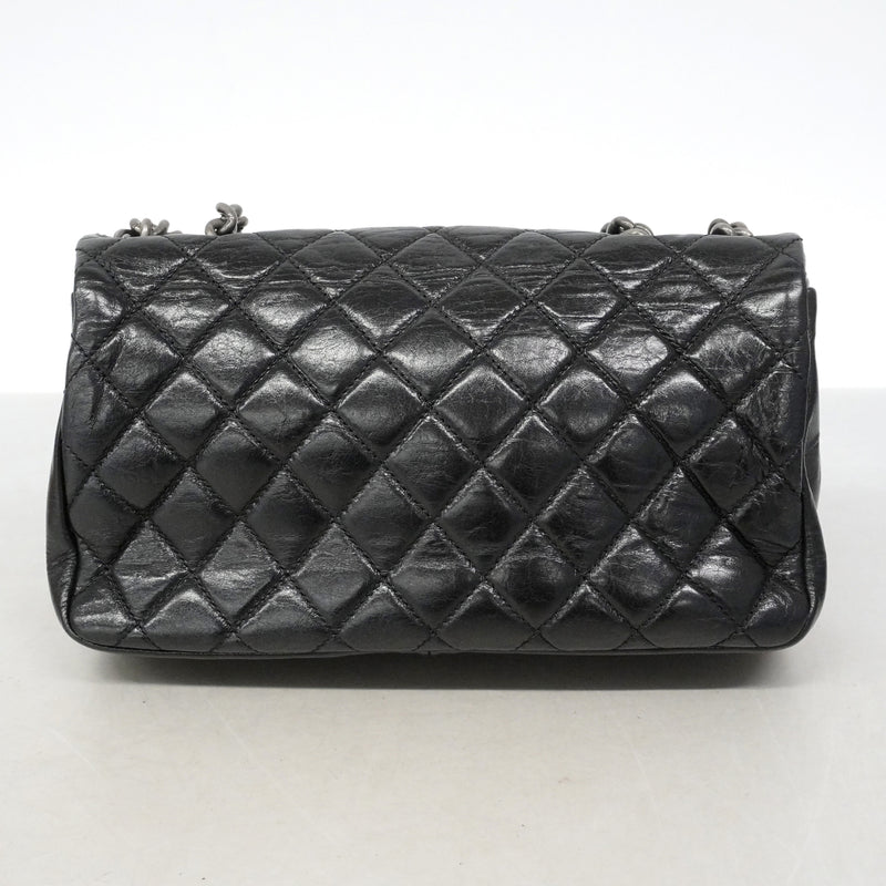 【6ib1265】シャネル ショルダーバッグ Wチェーン リュカンボン カーフスキン ブラック シルバー金具【中古】レディース