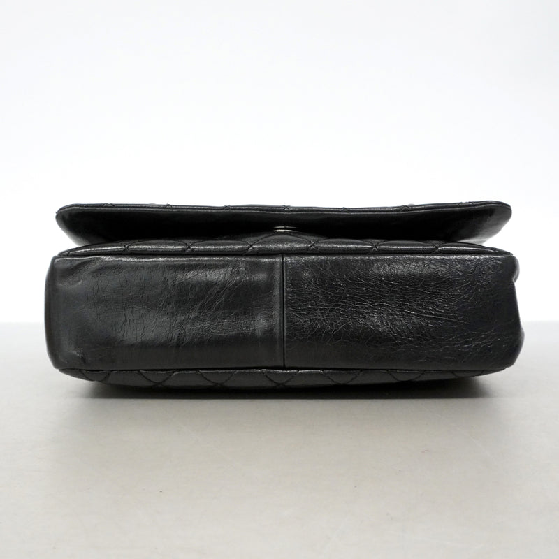 【6ib1265】シャネル ショルダーバッグ Wチェーン リュカンボン カーフスキン ブラック シルバー金具【中古】レディース