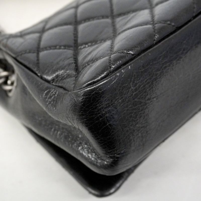 【6ib1265】シャネル ショルダーバッグ Wチェーン リュカンボン カーフスキン ブラック シルバー金具【中古】レディース